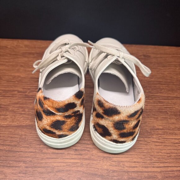 ABLE White Leather Sneakers with Leopard Print Heel Size 8 - Picture 3 of 5